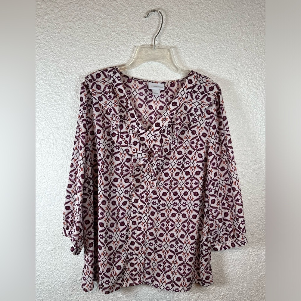 Liz Claiborne Women’s Multicolor Floral Print Ruffle Blouse Shirt Top S